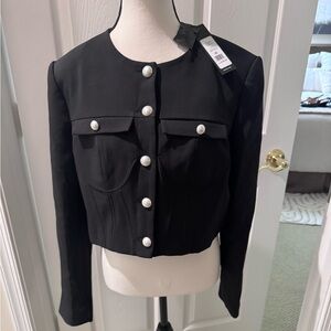 BCBG Maxazria  Black Women's Jacket with Pearl Buttons Size L